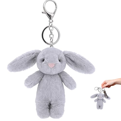 Porte Clef Peluche Lapin, Porte Clé lapin en Peluche mignon, Convient et Aux Femmes, Ornements D'animaux, Des cadeaux amusants et mignons, 10 cm, (Gris)