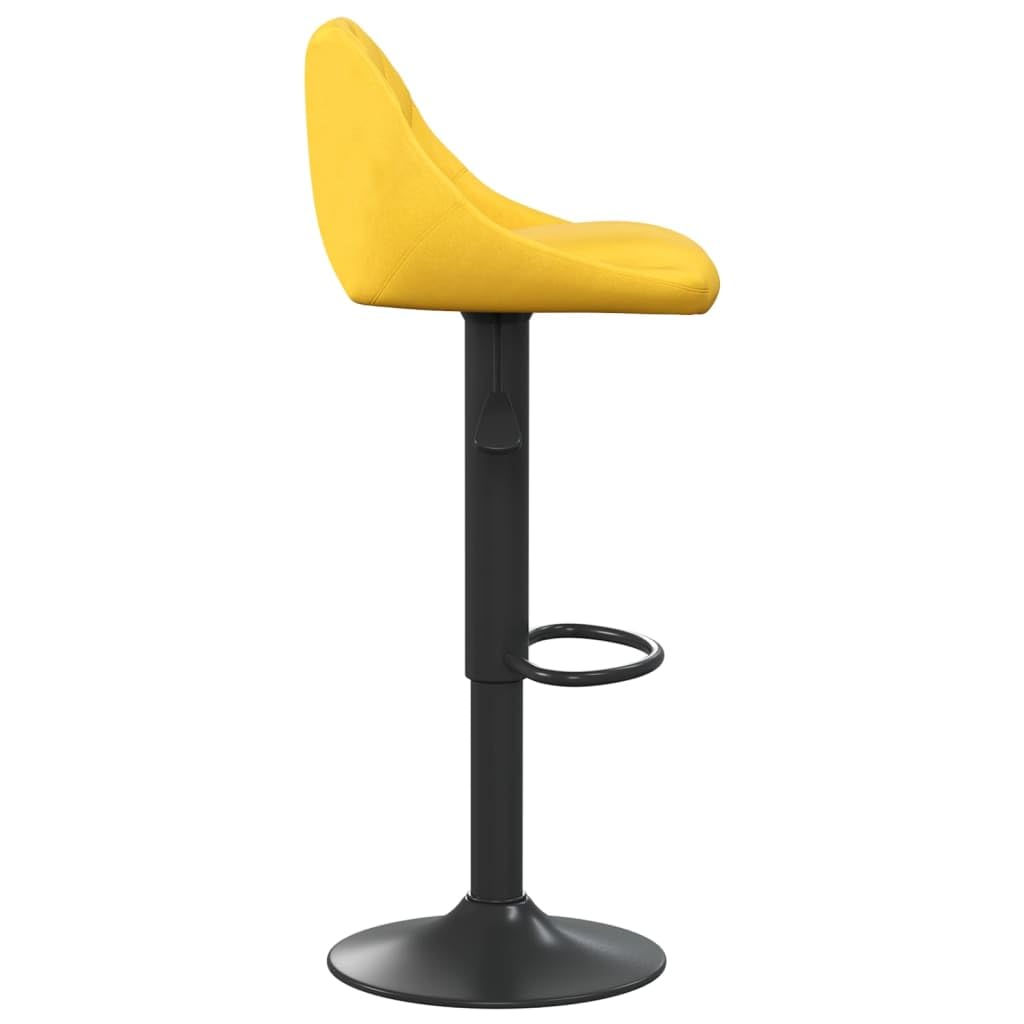 Taburete de bar de terciopelo amarillo mostaza con reposapiés y muelle de gas, altura regulable y giratorio 360 grados, estructura de acero negro con recubrimiento de polvo, taburete de cocina