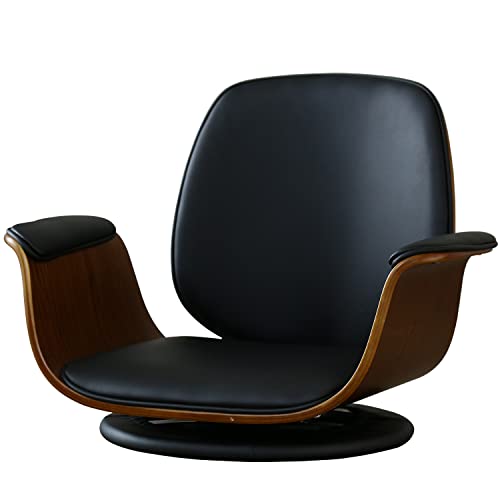 DORIS ドリス 座椅子 回転座椅子 ラウンジチェア 木目柄 レザー クッション デザインチェア ゲーミング座椅子 ひじ掛け付き コンパクト かわいい 曲木 座面高さ12cm ブラック ルティ【16106】