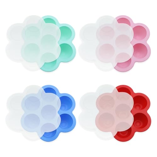 Vlecexs Moule pour Purée Bébé Silicone, Boîte de Conservation des Aliments pour Bébés vec Couvercle Hermétique, 4 Pièces Plateaux de Congélation pour Aliments pour Glaçons Bonbons et Chocolats