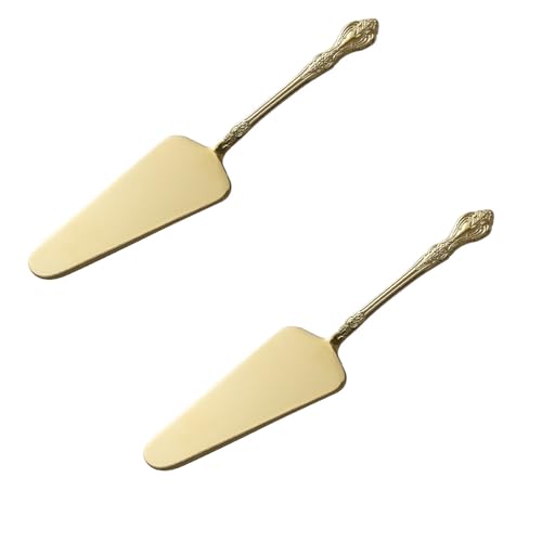 HAJHI Goffratura Manico Server per Torte Antiscivolo Acciaio Inossidabile Coltello da Torta Trasferimento Formaggio Lasagne Paletta per Torta Decorazione Dolci Matrimonio Festa(Golden,2pcs)