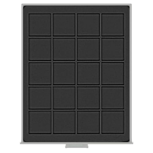 Box Monnaies Carbo LINDNER 20 grands alvéoles carrés pour monnaies de diamètre 47 mm