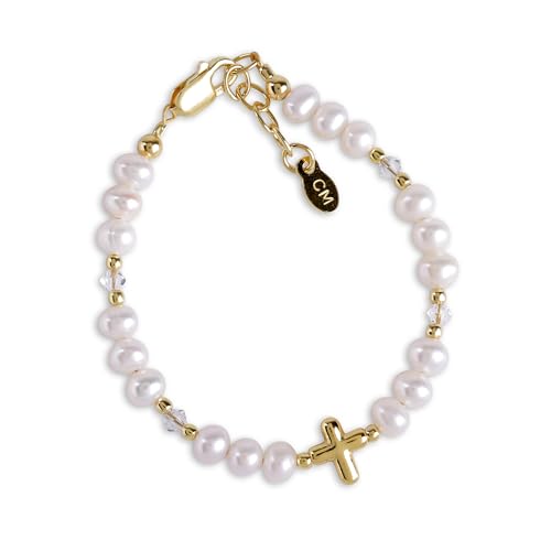 Image of Cherished Moments Girls .925 Sterling Silver and 14K Gold-Plated Cultured or Simulated Pearl Bracelets for First Communion Gifts with Poem and Gift Box