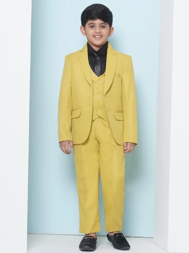 Image of AJ DEZINES Kids 5 Piece Solid Cotton Blend Coat Pant Suit Set For Boys