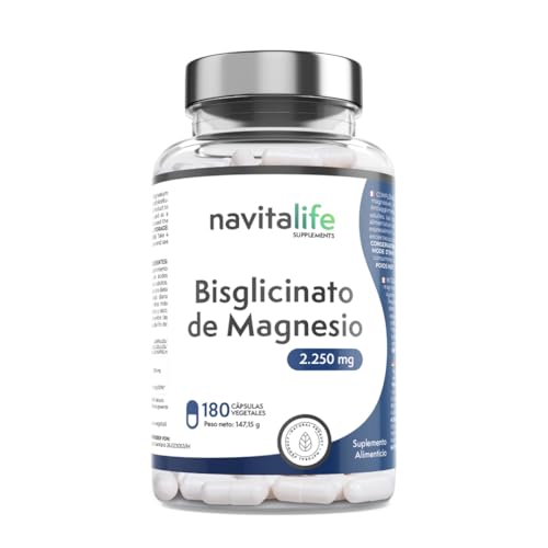 Magnesio Bisglicinato 2250 mg | Suplemento Magnesio Premium para potenciar el rendimiento y la concentración. Reduce el cansancio, fortalece músculos y articulaciones. Sin efecto Laxante. 180 cápsulas