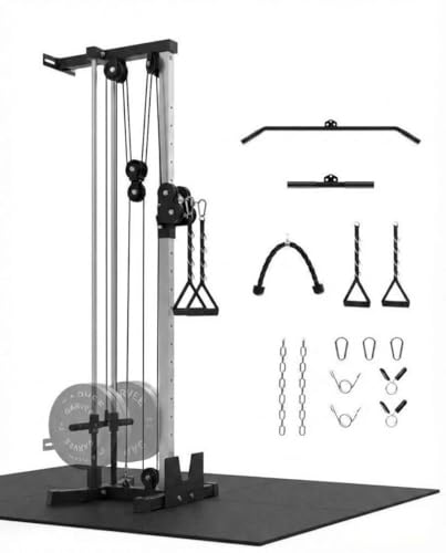 Wall Mounted Cable Machine for Home Gym, 19-Position High & Low Cable Machine with Dual Pulley System,LAT Pulldown, 400Lb Capacity, Space Saving Strength Training Equipment for Garage & Home