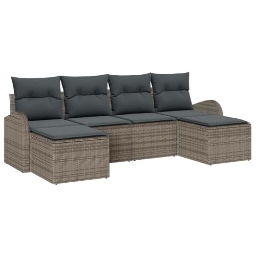 Lumanois Conjunto de sofá de jardín 6 pcs Gris Rattan de Poliéster,Mobiliario,Conjuntos de jardín,43.6kg 3346149