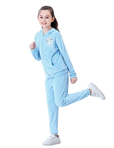 V.&Grin Girls Tracksuit 2 Piece Outfit Velour Zip Up Hooded Sweatshirt And Athletic Sweatpants Clothes Kids Jogger Set #TOP6