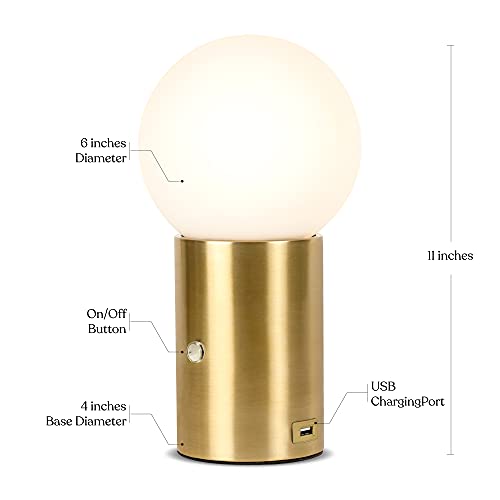 Brightech Kai Led Table Lamp With Usb Port - Bedside Reading Lamp, Modern Desk Lamp, Nightstand Lamp With Ambient Lighting For Bedroom, Living Room, Office - Modern Globe Lamp Shade, Brass Finish #TOP4
