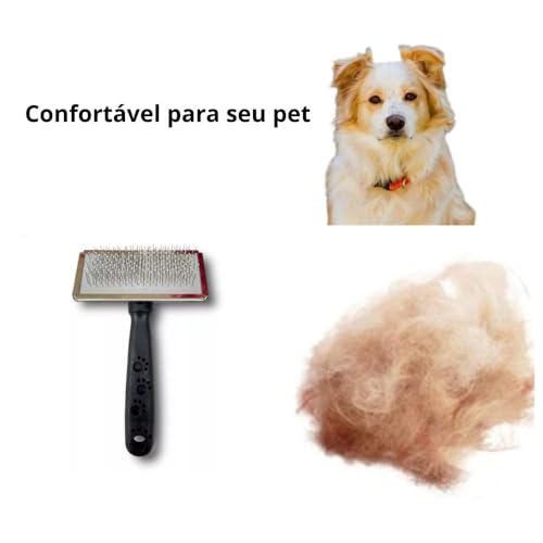 Escova Rasqueadeira para Pets com Cerdas de Aço Inox Remove Nós e Pelos Soltos Ideal para Cães e Gat