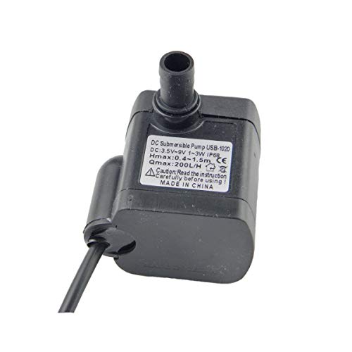 CHANCS Mini Wasserpumpe USB-1020 Lift 200L/H DC Mini Tauchpumpe 3.5-9V mit USB Wasserdicht Brushless Pumpe für Aquarium