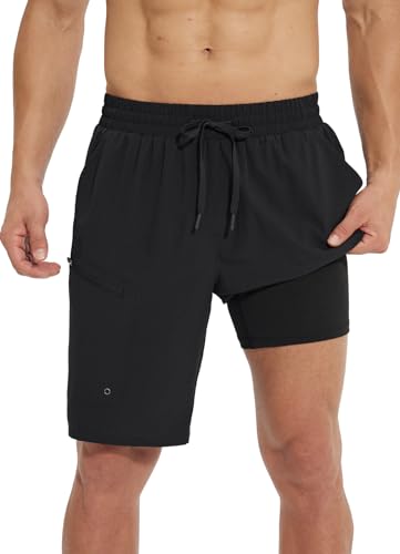 BALEAF Men's Swim Trunks 5.5 & 7 & 9 Inch Board Shorts with Compression Liner Quick Dry Swim Shorts with Zipper Pockets