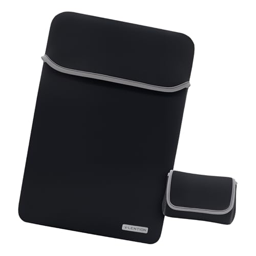 LENTION Capa para Notebook com Bolsa Organizadora, Preta, Poliéster Resistente à Água, Proteção Slim com Bolso para Acessórios, Fechamento em Velcro (14 polegadas)