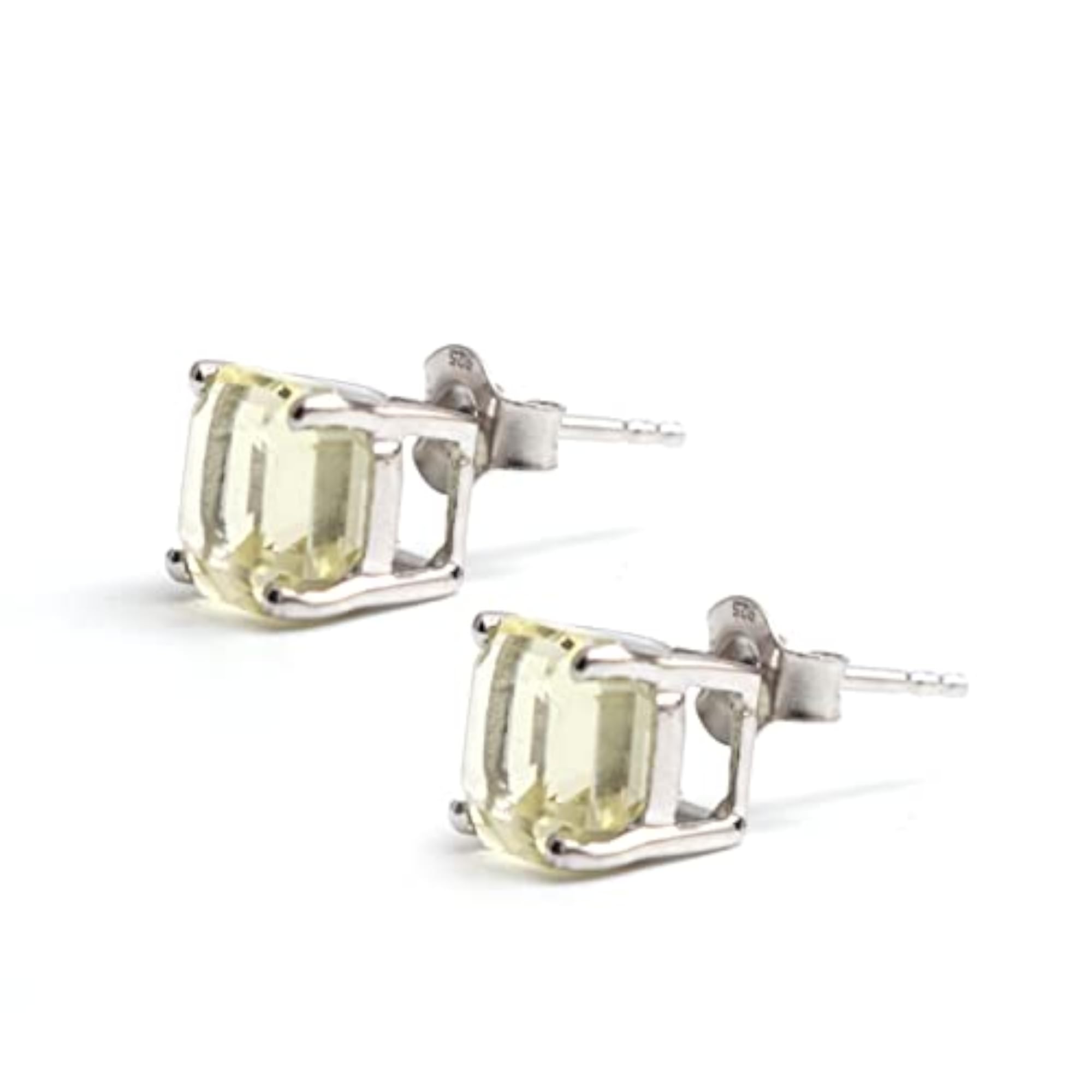 925 Sterling Silver Lemon Quartz Cushion Gemstone Stud Earrings