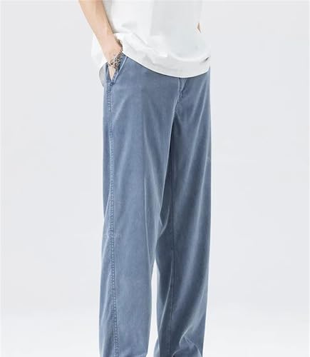 Men's Baggy Jeans Summer Thin Ice Silk Straight Pants Casual Elastic Waist Wide Leg Fashion Trousers Clothing3