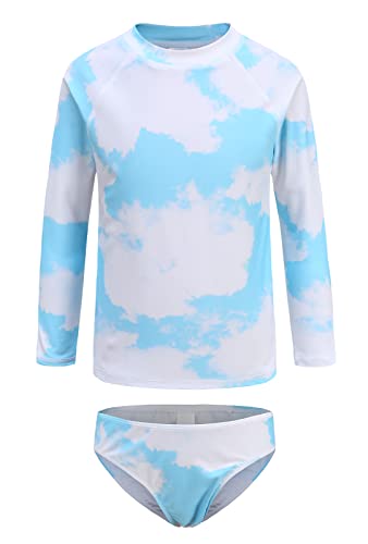 Image of Aisyee Girls Long Sleeve Rash Guard Set Two Piece Swimsuits Tie Dye Bathing Suits for Kids UPF 50+ Swim Shirts