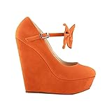 Verschluss: anziehen Damen High Heels, Schleife Stilettos Damen Hochzeit Abendkleid Schuhe Party Pumps Geschlossene Knöchelriemen Pumps Court,Orange,38 EU