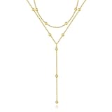 Aopulsi Lariat Gold Necklace, Y-Shaped Layered Long Necklace 18K Gold Plated Pendant Choker Dangle Drop Necklaces Trendy Beaded Chain Simple Dainty Jewelry for Women Gift (Layered Bead)