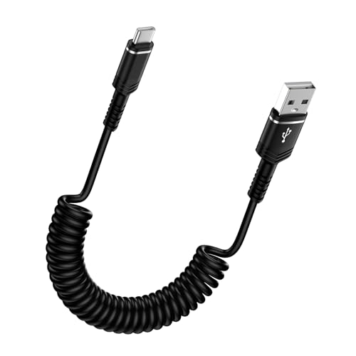 USB to USB C Coiled Cord iPhone 16 Plus Car Charger Cable Fast Charging for iPhone 16 Pro Max/16e/16Pro/15 Plus Pro Max,4FT Retractable Android Auto Cord for Samsung Galaxy S25Ultra A16 5G A56 A25 S24