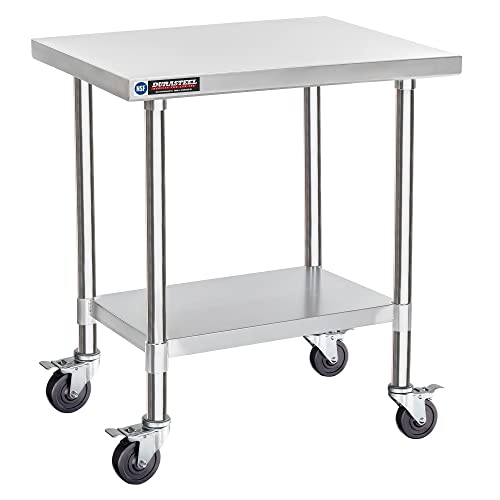 Image of DuraSteel 24x30 NSF Stainless Steel Cart Work Table - Heavy Duty Rolling Food Prep Table Countertop Island - Metal Utility Cart on Wheels Caster, Grill Stand Storage Outdoor Kitchen Tables Bar Top