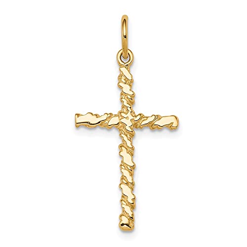Solid 10k Yellow Gold Nugget Cross Pendant Charm (16mm x 30mm)