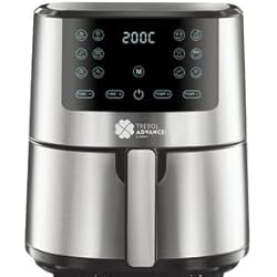 Freidora sin Aceite 5 Litros TREBOLFRY® Freidora de Aire Caliente Dietética y Digital, Panel Táctil, Acabados en Acero Inox, 12 programas, temporizador (5 Litros)