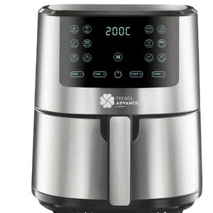 Freidora sin Aceite 5 Litros TREBOLFRY® Freidora de Aire Caliente Dietética y Digital, Panel Táctil, Acabados en Acero Inox, 12 programas, temporizador (5 Litros)