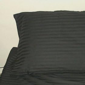 Vanessaclassic Egyptian Cotton 500 Thread Count Sateen Stripe 3 Pc Duvet Cover Set Black-Calking Sold by Vanessa Classic