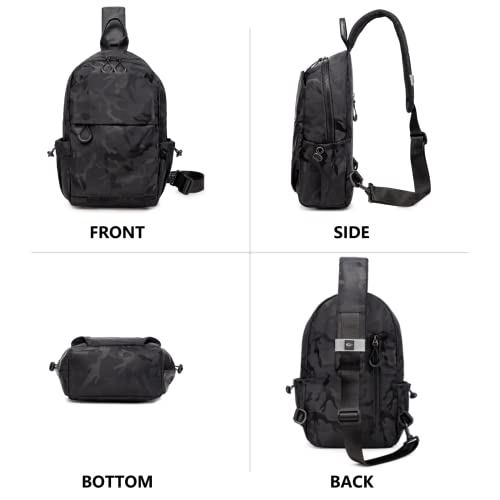Cantlor Men Small Sling Bag Crossbody Backpack Travel Daypacks Chest Pack Lightweight Outdoor Shoulder Bag One Strap (991801-Black Camouflage) #TOP2