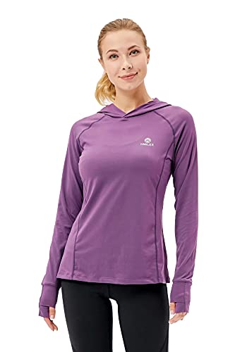HMILES Damen UPF Langarm Sport Shirt Leichtes Fitness Hooded T-Shirts Schnelltrocknend UV Schutz Laufshirt Pullover Wandershirt Training Top mit Daumenlöcher Traube lila M Cover
