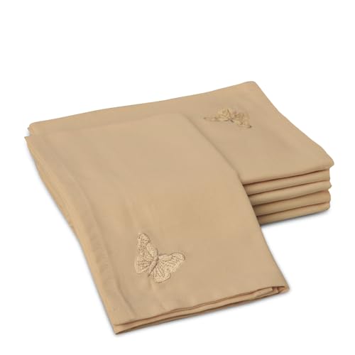 Encasa XO Dining Table Napkins Set of 6 | Cotton Cloth Napkin 17x17 in | Light Beige Butterfly Embroidery Design