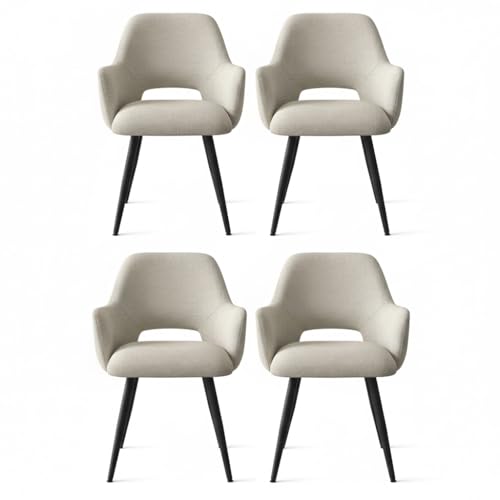Image of Finch Fox Motel Luxurious Home Collection Upholstery Fabric Arm Dining Room Chairs in Beige Color with Black Metal Powder Coated Legs (Set of 4)