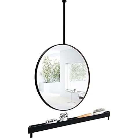Ceiling Hanging Black Metal-Frame Boom Mirror for Living Room Entryway, Large Circular HD Vanity Make-up Mirror for Bathroom Bedroom Washroom Modern Decor -Black ( Size : Diameter-40CM/15.7INCH ) Cover