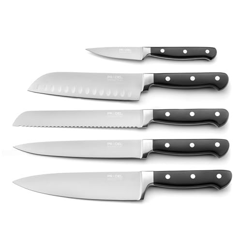 PRADEL ESSENTIEL - Set 5 couteaux de cuisine - Blason - Acier inoxydable 13 C, Finition Satinée - Noir