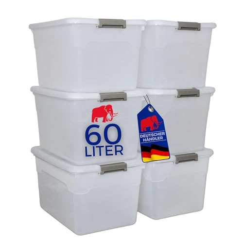 PROREGAL Aufbewahrungsbox mit Deckel 60L im 6er Set, Extra Groß, Rollen,...