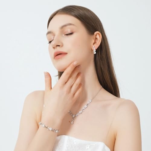 GZWHD Wedding Jewelry Sets for Bride Bridesmaid Women Cubic Zirconia Necklace Earrings Bracelet Set Gift for Mother Friend Wife Daughter Sister Party Prom Jewelry3