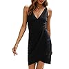 Manydress Women’s Bodycon Sleeveless Deep V Neck Summer Dress Wrap Ruched Cocktail Party Mini Dresses MY062 (Black, L)