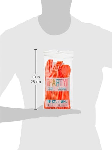 Miniatura 5 de Elegante cubertería de plástico surtidos color naranja calabaza, 18 quilates, elegante cubiertos desechables para bodas, fiestas y eventos