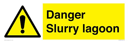 Danger Slurry lagoon Sign - 600x200mm - L62, Yellow/White, 600 x 200 mm