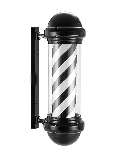 Negro Blanco Luminoso Giratorio Poste de Barbero, Poste De Barbero Luminoso De Exteriores, Letrero de Peluquería para Peluquería, Barbería y Salón de Belleza B