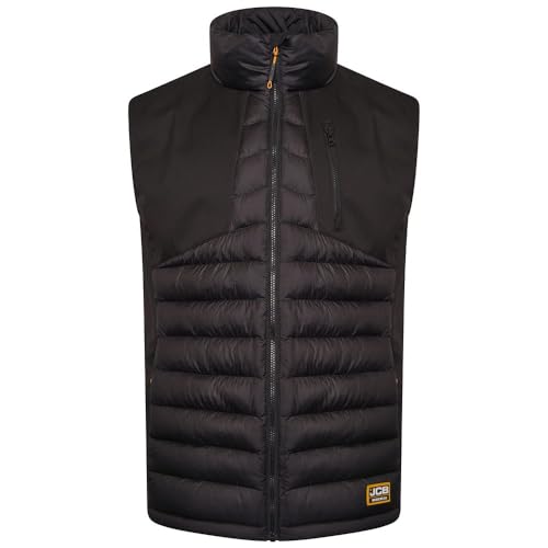JCB - Trade Black Workwear Hybrid Padded Gilet - Water Resistant Fabric - Softshell Lining, Functional Pockets, Polyester Padding & Full Front Zip - Size L