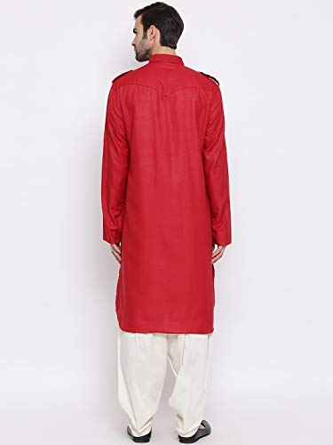 Image of VASTRAMAY Men's Cotton Blend Pathani Kurta Set || Stylish Pathani Style Kurta with Roll Up Sleeves and Relaxed Fit Patiala Salwar