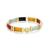 Amazon Essentials Yellow 18K Gold Plated Sterling Silver Genuine Multi-Colored Jade Noodle Link Bracelet, 7.25