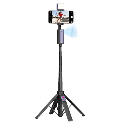 Funme Auto Face Tracking Tripod for iPhone with Light, 59'' Selfie Stick Tripod with Remote, 360 Rotation that Follows Your Movement, Cell Phone Holder for Video Recording/Content Creators/V