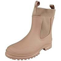 LoudLook Women Ankle Boots Snow Rain Wellies Comfy Casual Grip Walking Dog Shoes Sizes Beige 6