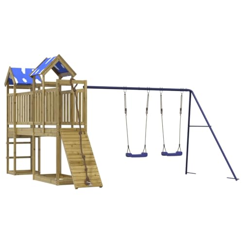 vidaXL Spielturm, Klettergerüst mit Brücke Kletterwand Seil Schaukeln, Kinder Kletterturm Spiel-Zubehör für Garten, Holz Spielplatz Spielhaus, Kiefernholz Imprägniert