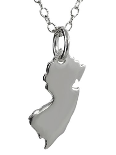 FashionJunkie4Life Sterling Silver New Jersey State Charm Necklace, 18 Inch