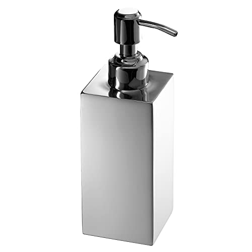 Gedy Perth Dosasapone Bagno, Misure e Peso: 18X6X6 CM & 0,3 kg, capacità 380 ml, Dispenser Sapone Bagno in Acciaio Inox, Finitura cromata, Design R&S, 2 Anni di Garanzia
