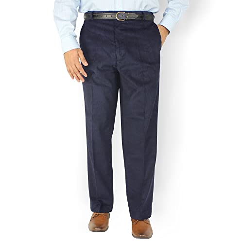 GUBA New Mens Corduroy Cord Trousers Cotton, Stretch Workwear Straight Leg Formal Office Work Walking Pants for Men Plus Size 30-50 (Navy, 34-31)