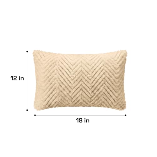 Image of Wakefit Designer Cushion Cover | 12x18 inch | Plush Fur Feel | Velvet Fabric | Machine Washable | Pack of 2 | Fur Beige